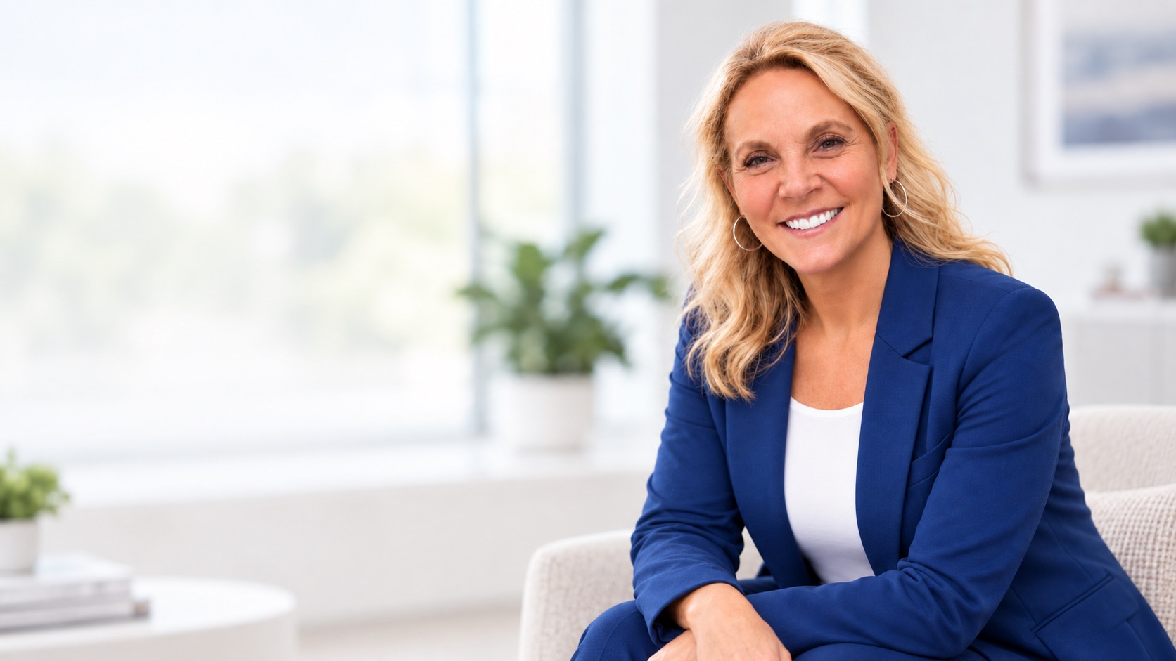 Amy Ambridge seated in a bright room at Ambridge Clinic